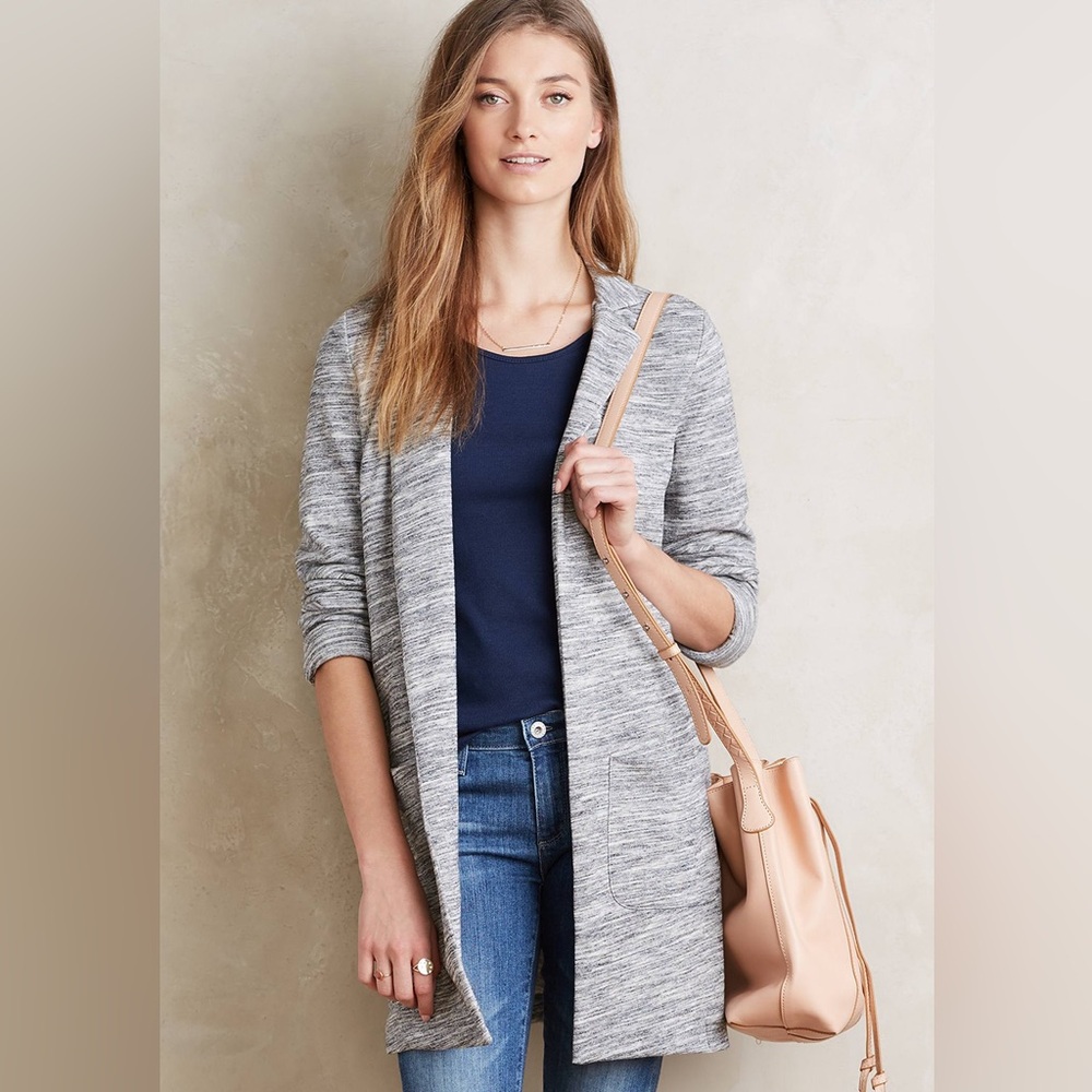 Anthropologie Heathered grey Midi Cardigan Blazer by Saturday Sunday